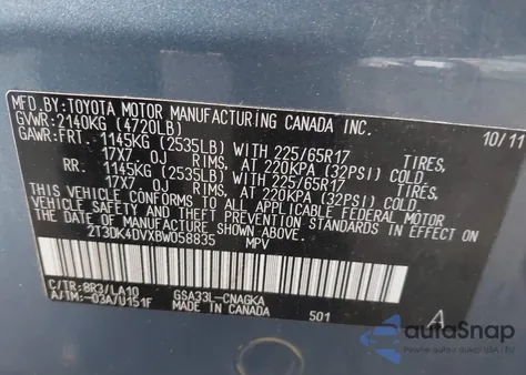 2011 Toyota Rav4 Limited V6 from USA, damaged, VIN 2T3DK4DVXBW058835